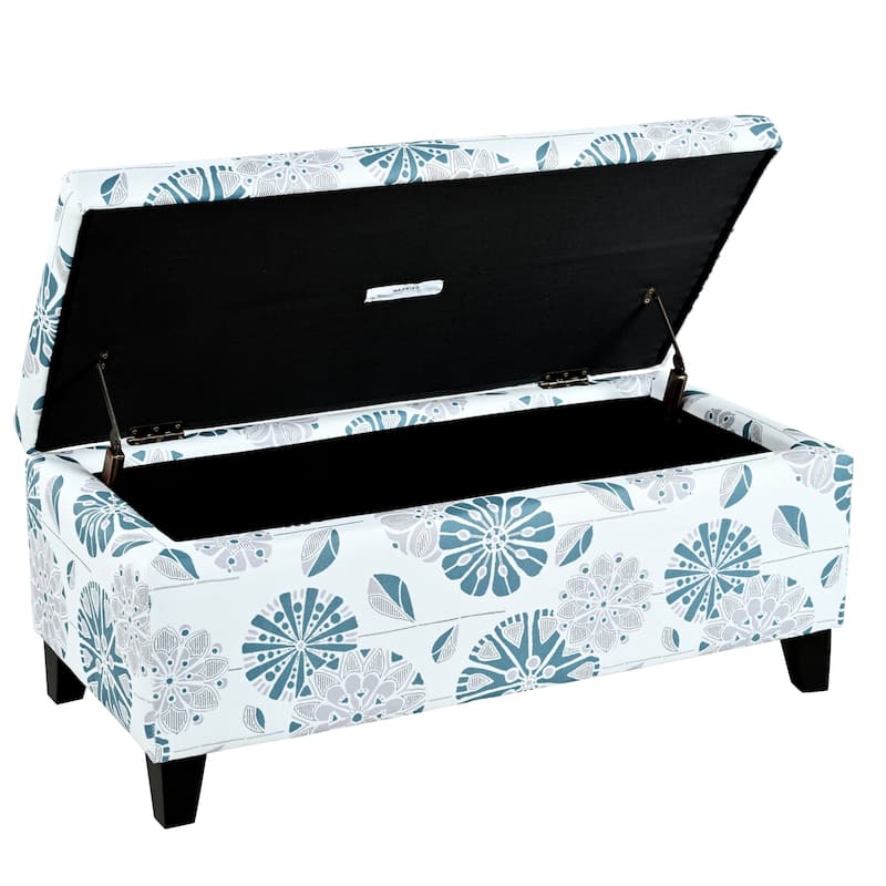 Storage Ottoman with Floral Patterned Fabric and Soft-Close Hinges, Multi-Functional Footrest & Seat