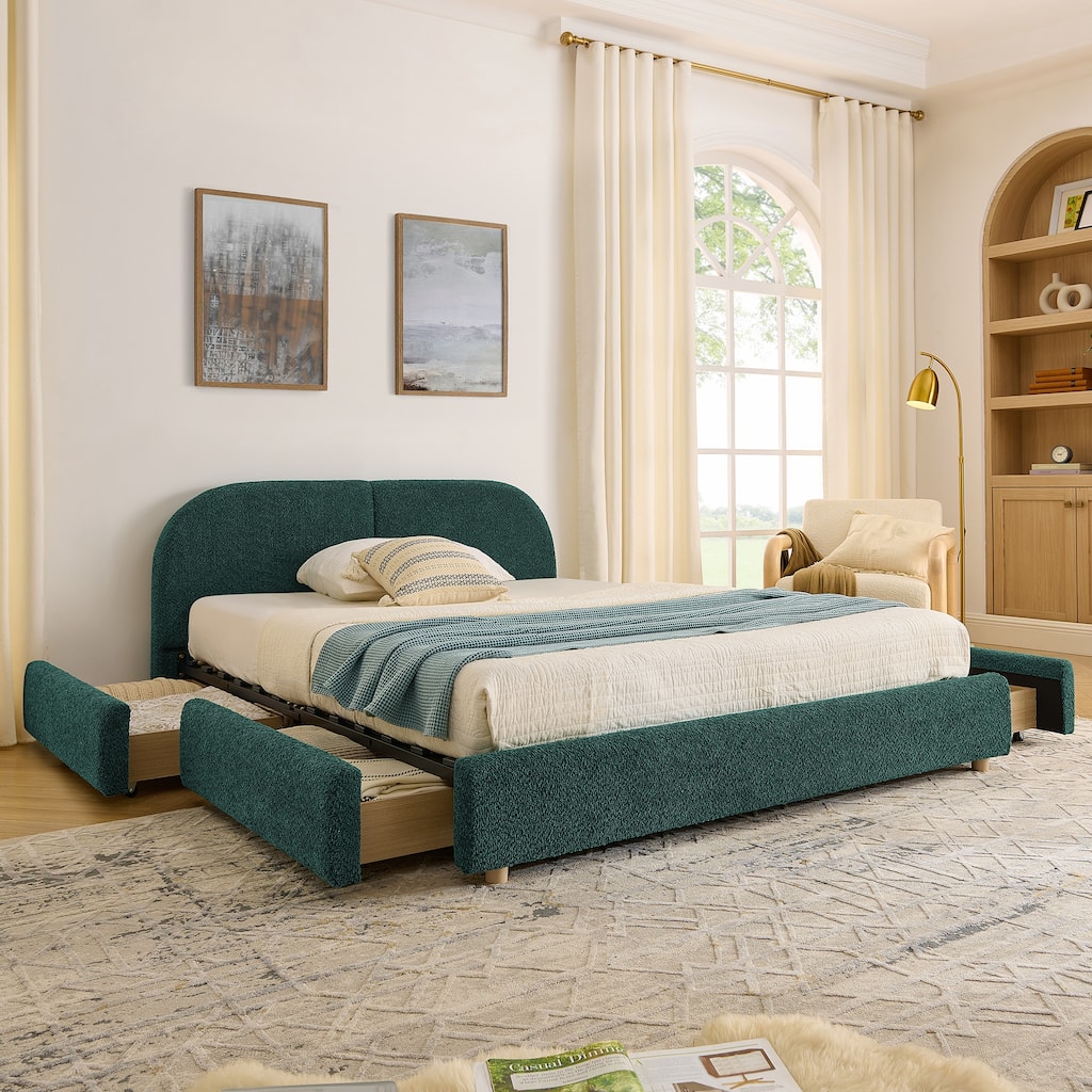 Queen Size Upholstered Bed Frame with Tall Headboard