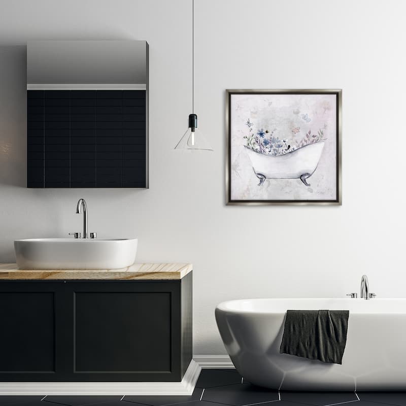 Stupell Delicate Bath with Botanics Framed Floater Canvas Wall Art Design By Stella Chang