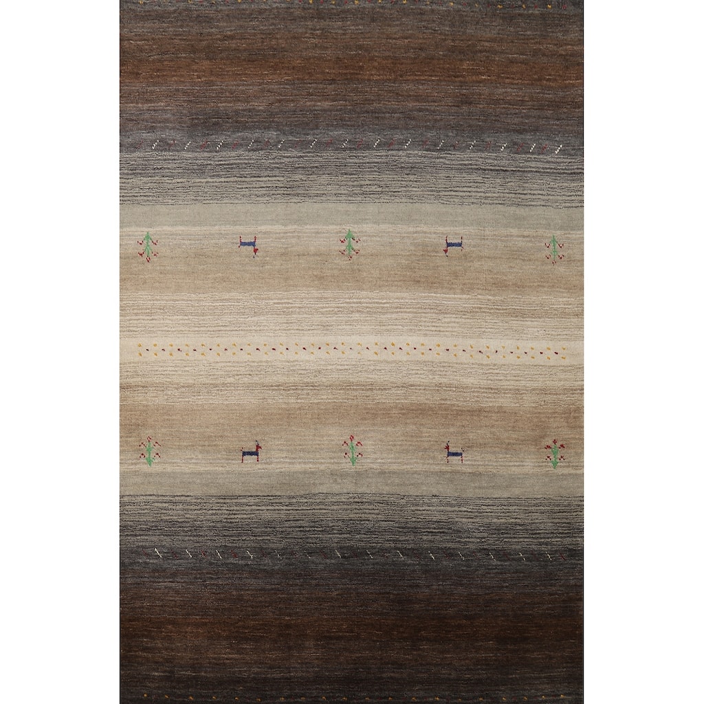 Hand Knotted Oriental 100% Wool Carpet Tribal Stripe Brown Gabbeh Area Rug - 5' 10'' X 4' 0''