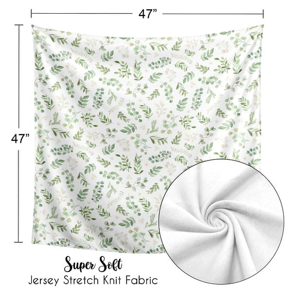 Floral Leaf Collection Boy or Girl Baby Swaddle Receiving Blanket - Green Boho Watercolor Botanical Flower Woodland Garden
