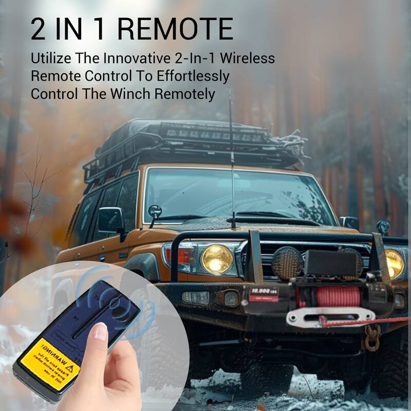 85ft Red Synthetic Rope Electric Winch with Wireless Handheld Remote - 10000lbs