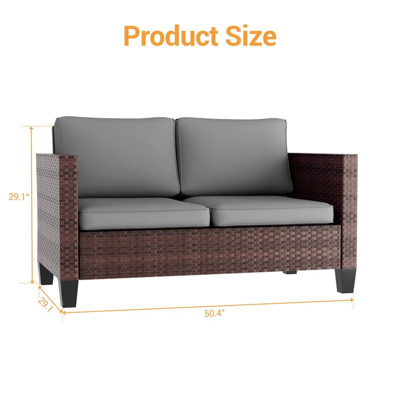 Livoosun Patio Loveseat Sofa Outdoor Wicker Couch, 2-Seater Furniture with High Back and Removable Cushions