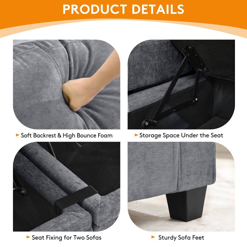 4-Seater Chenille Storage Sofa with Cup Holders