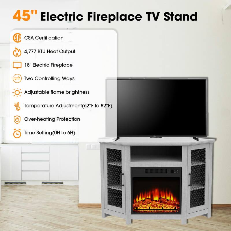 45" Industrial Corner Electric Fireplace TV Stands Console Table with 17'' Electric Fireplace