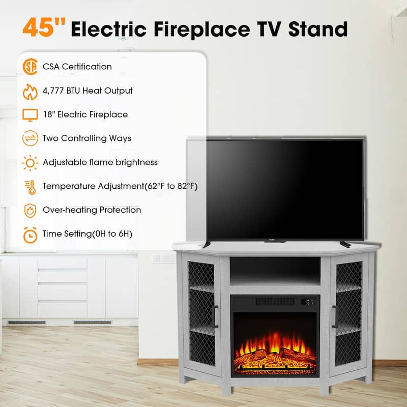 45" Industrial Corner Electric Fireplace TV Stands Console Table with 17'' Electric Fireplace