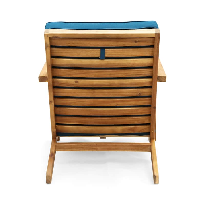 Leah Outdoor 3-piece Acacia Wood Chat Set with Cushions by Christopher Knight Home