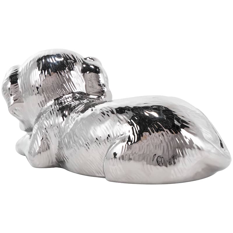 Silver or Gold Ceramic Laying Dog Sculpture with Matte Finish