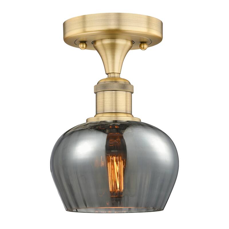 Innovations Lighting Fenton - 1 Light 7" Semi-Flush Mount - Brushed Brass/Plated Smoke