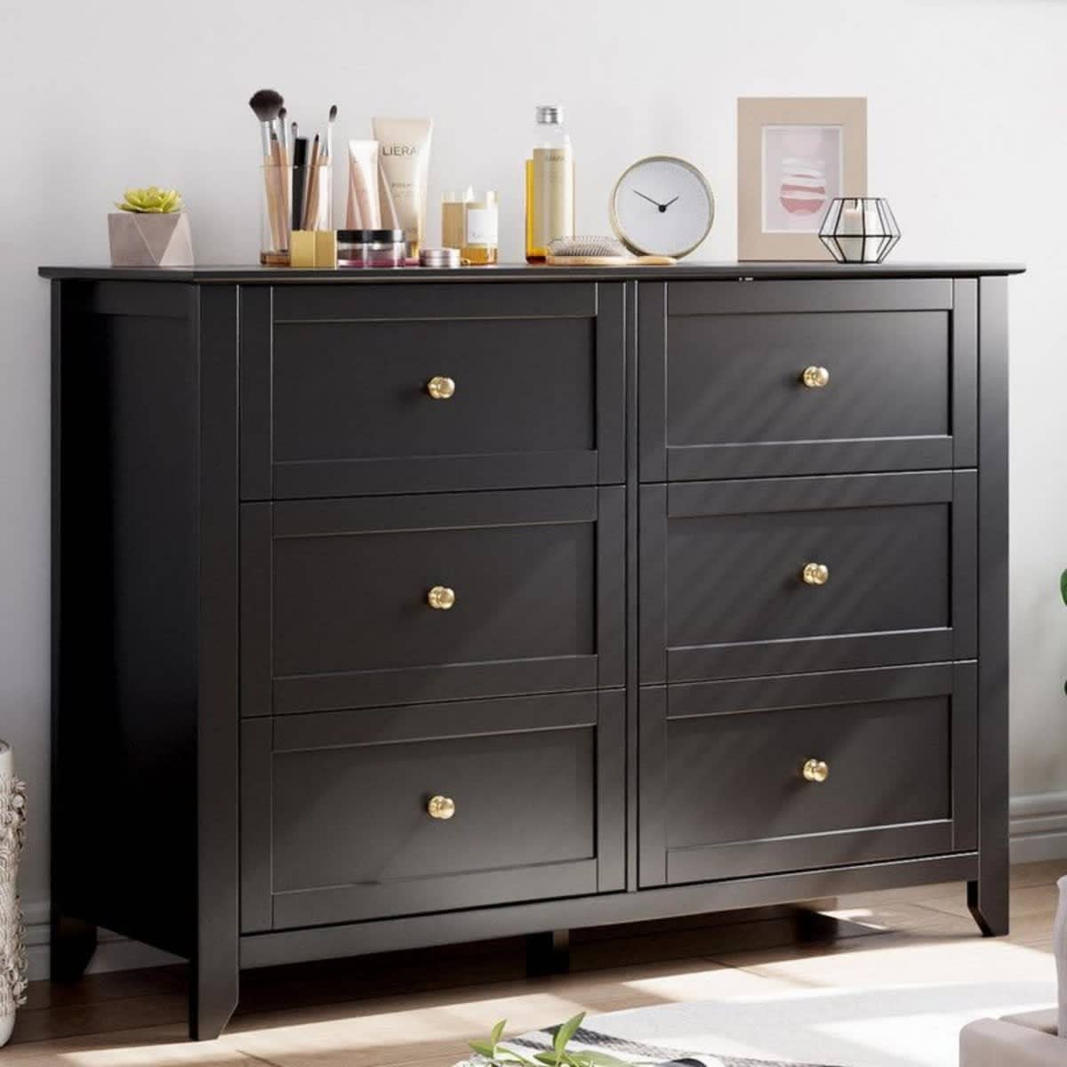 Modern Simply Chest of Drawers, Wood Storage Double Dresser with Deep Drawers for Living Room Hallway Entryway