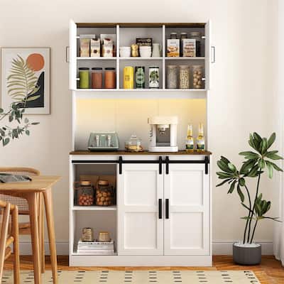 Wood Kitchen Buffet Cabinet with Sliding Barn Door