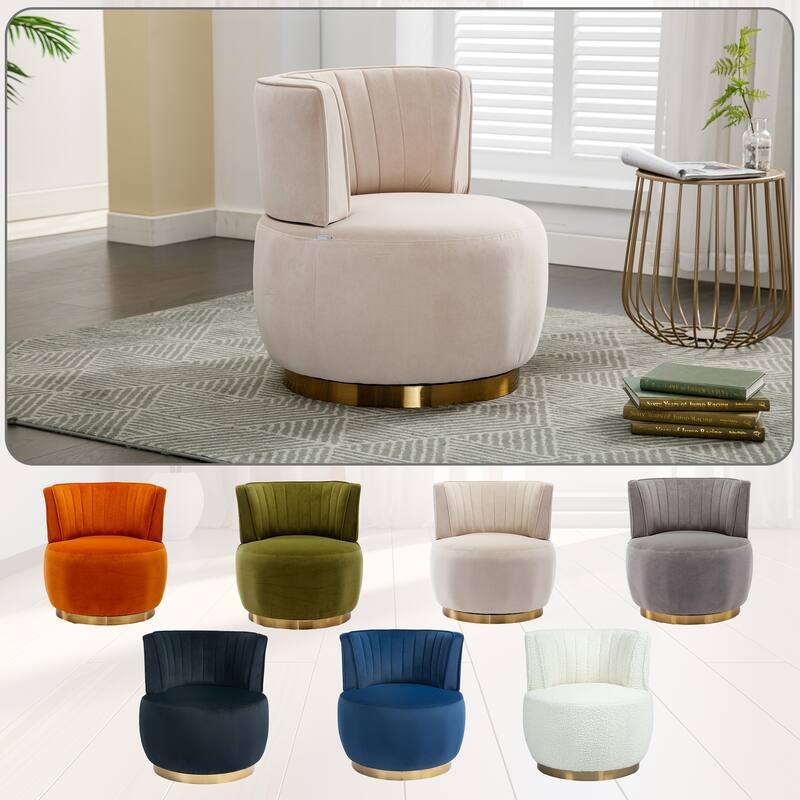 Swivel Barrel Chair, Comfy Velvet Upholstered Accent Sofa Chair, Leisure Club Chair with Shell-Shaped Back & Angled Armrests