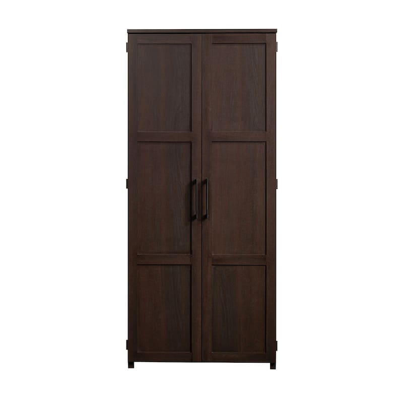 Wood Storage Cabinet with Fixed Shelves, Brown - 30.71"W x 17.21"D x 68.82"H