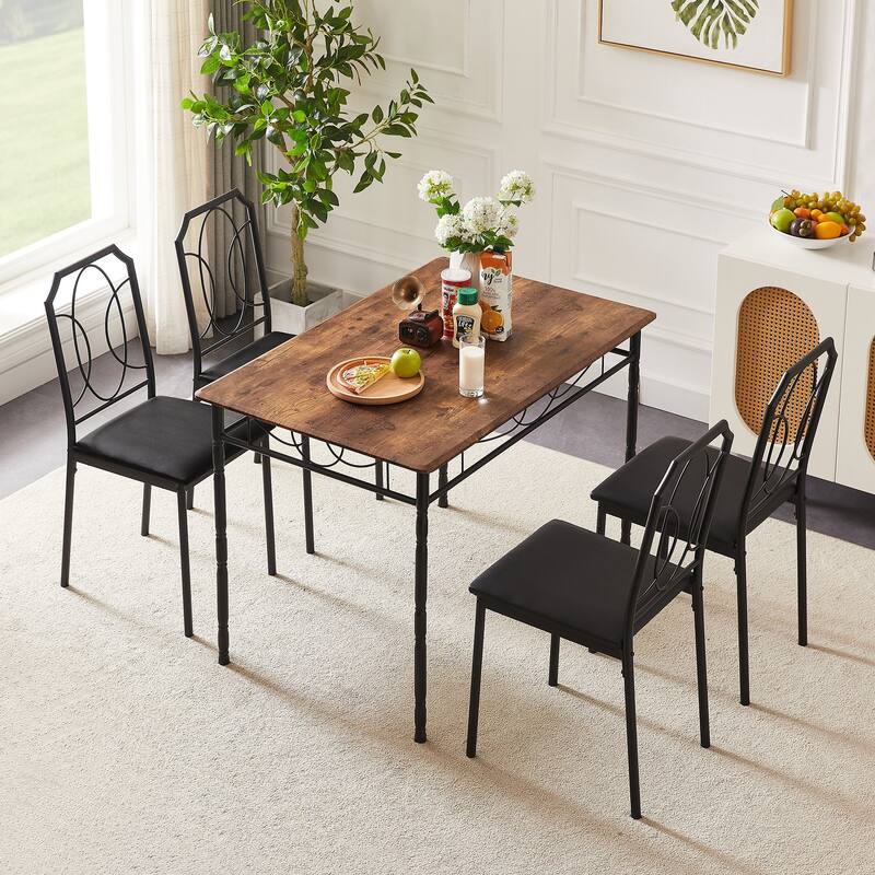 VECELO Industrial 5-Piece Dining Table Set, Table and Chairs Sets ( Set of 5)