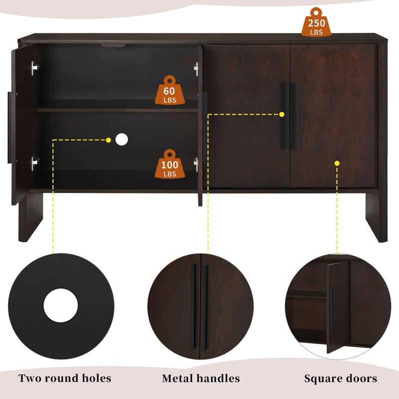 4-Door Retro Sideboard with Adjustable Shelves, Large Storage Cabinet, Antique Blue