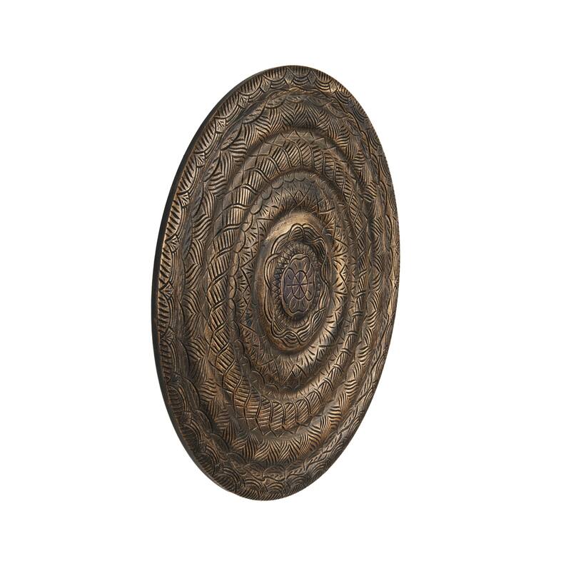 Bronze Wooden Carved Floral Home Wall Decor with Scroll and Leaf Details