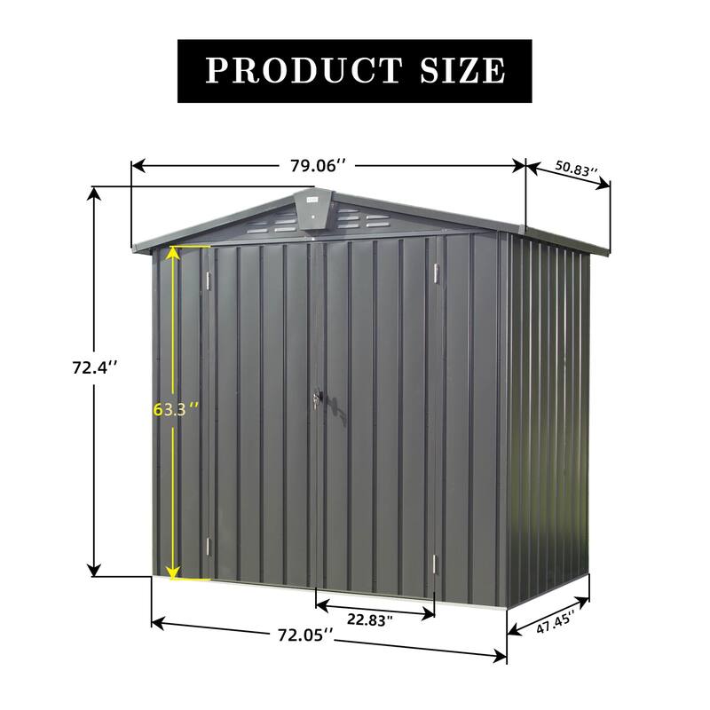 Rustproof Metal Garden Shed Storage Shed with Lockable Double Doors, Water-Resistant Tool Shed, Dual Air Vents