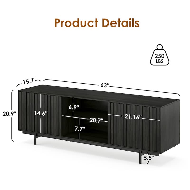 Mid Century Modern TV Stand for TVs Up to 75", Farmhouse Fluted TV Stand, Retro Wood TV Stand with Storage and Shelf