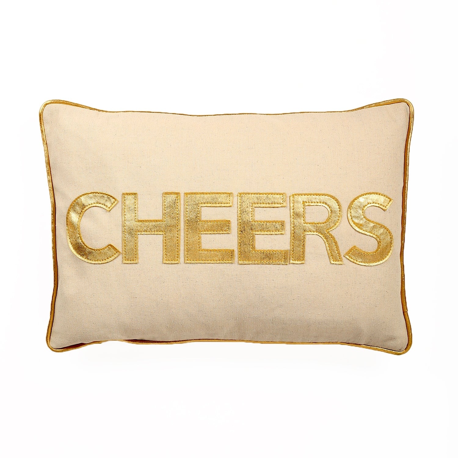 Gold With Cheers Text Applique Pillow Cover