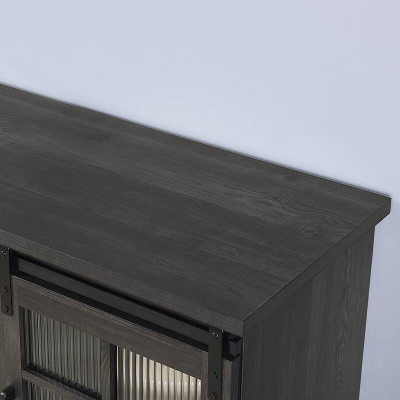 Charcoal Grey 59" TV Stand with 2 Sliding Glass Doors and Adjustable Shelves for TVs Up to 65"