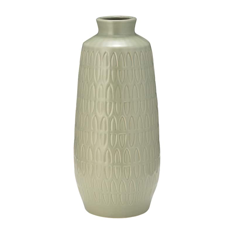 Sagebrook Home Ceramic Vase Carved Design Decorative Light Colored Table Vase for Home or Office Decor