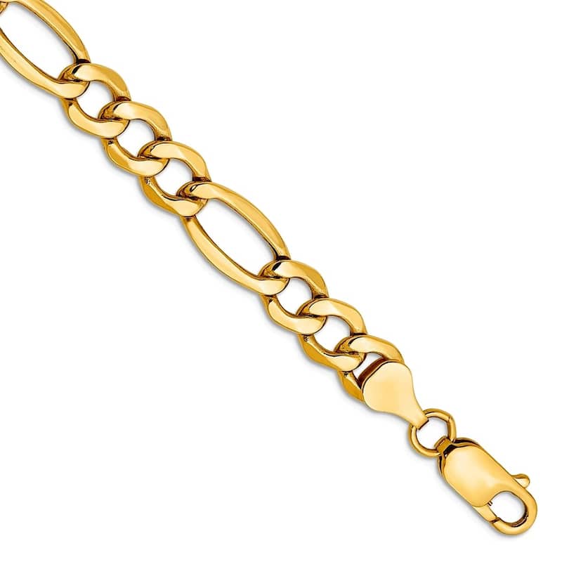 Curata 10k Yellow Gold Mens 7" 8" or 9" Wide 7.3mm Semi Solid Figaro Chain Bracelet