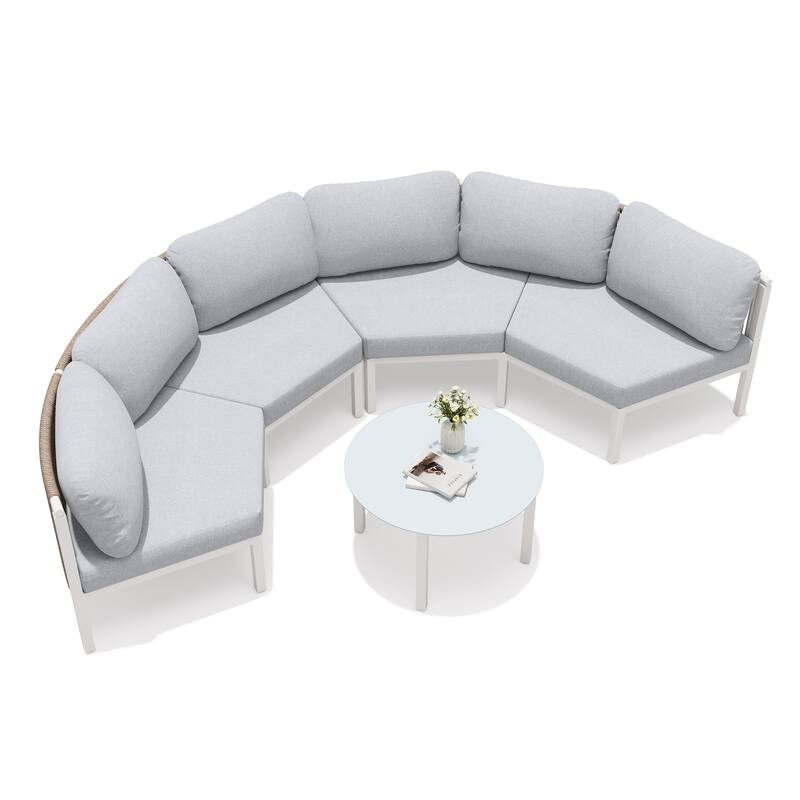 Outdoor Half Moon Curved Sofa Rattan Sectional Sofa Patio Outdoor Conversation Sets