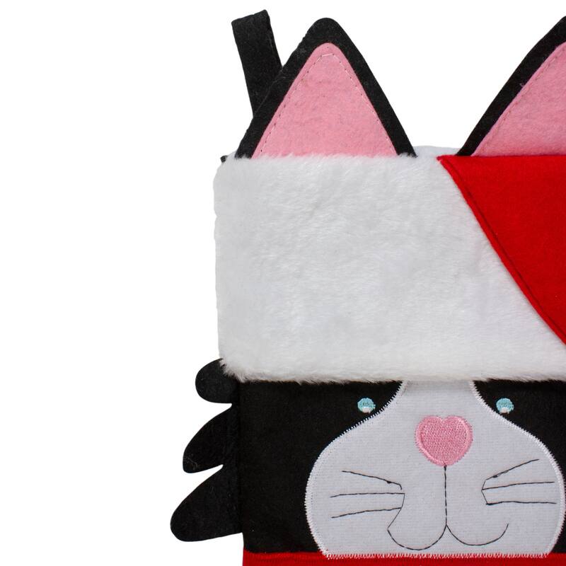 19.5" Black and Red Embroidered Kitty Cat Christmas Stocking