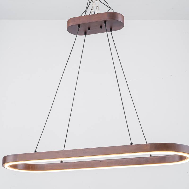 39.4" Modern Walnut Wood LED Pendant Light for Dining Room - 1 Light
