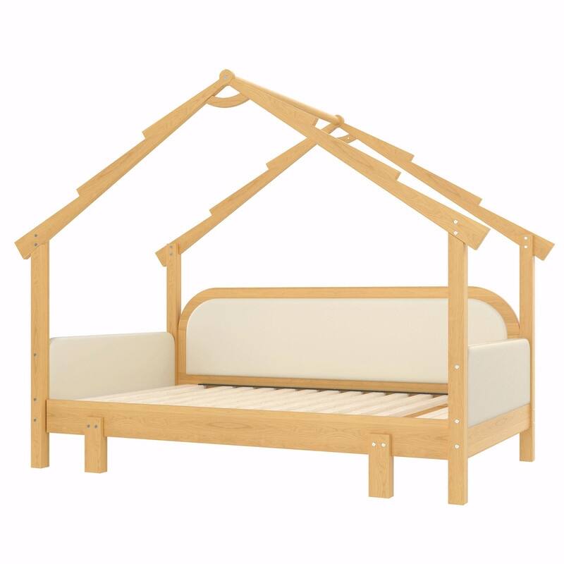 Twin Size Wooden Treehouse Bed with Soft Cushion Rails