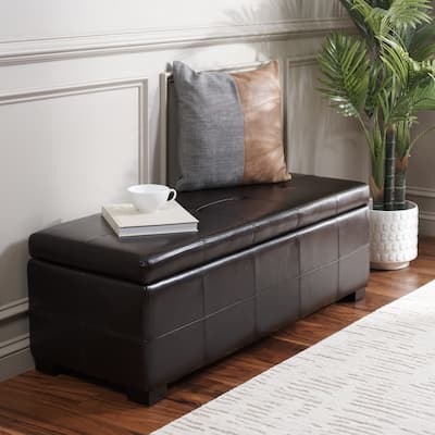 SAFAVIEH Harper Tufted Brown Bicast-Leather Large Storage Bench - 46.9" x 18.3" x 16.7" - 47Wx18Dx17H