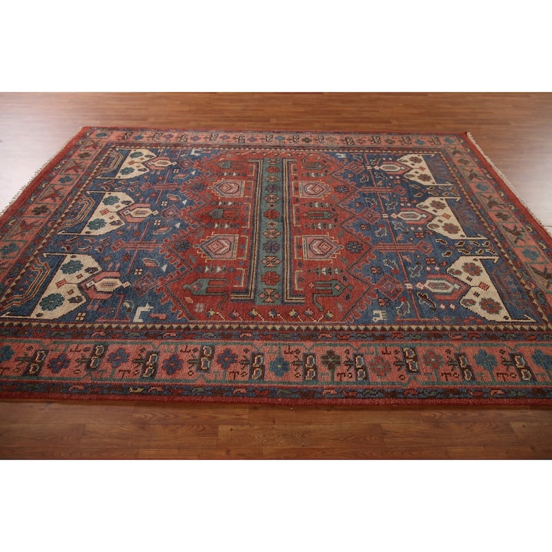 Geometric Orange Sirjan Area Rug Handmade Wool Carpet - 7'9"x 9'9"