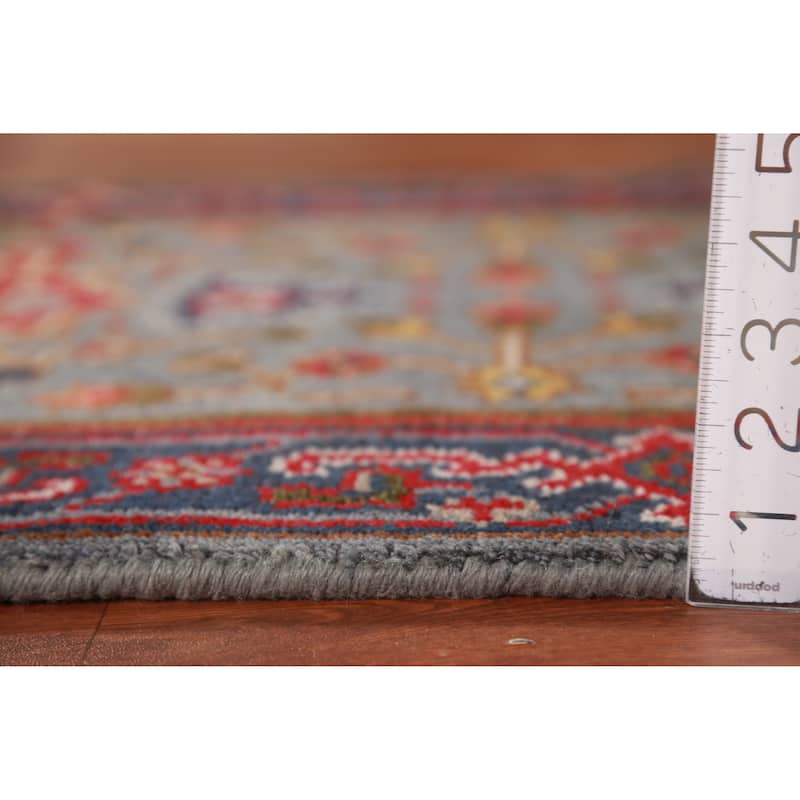 Hand Knotted Oriental 100% Wool Carpet Traditional Geometric Greys & Charcoal Heriz (serapi) Runner Rug - 7' 11'' X 2' 7''