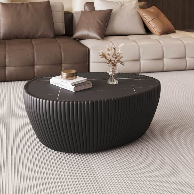 Modern Luxury Goose Eggs Shape Coffee Table with Marble Top - Black