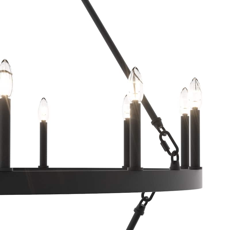 Modern Farmhouse Black Round Wagon Wheel Chandelier