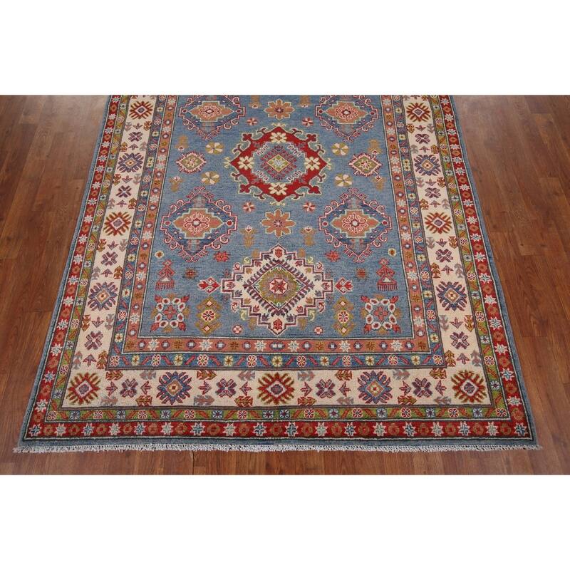 Kazak Blue Area Rug Hand-Knotted Wool Carpet - 4'11" x 6'11"