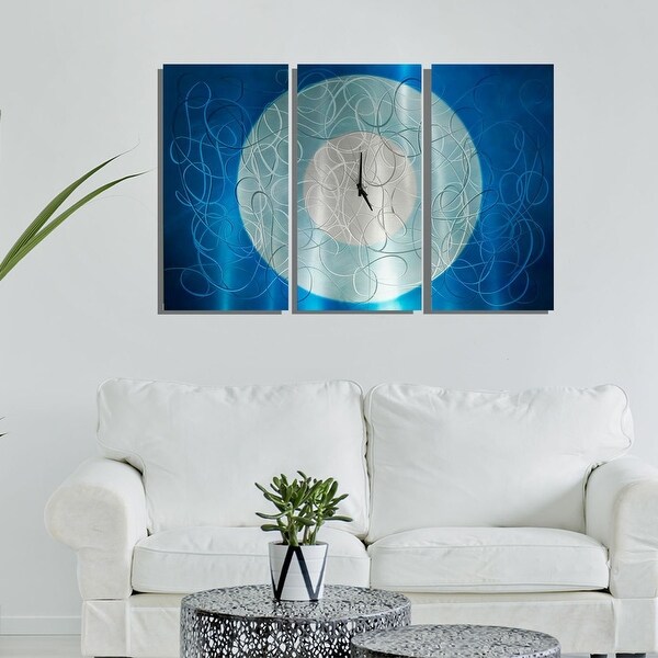 Statements2000 Silver/Aqua 38-inch Metal Hanging Wall Clock by Jon Allen - Aqua Moon - 38" x 24"