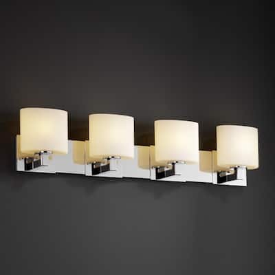 Justice Design Fusion Modular 4-light Polished Chrome Bath Bar, Opal Oval Shade