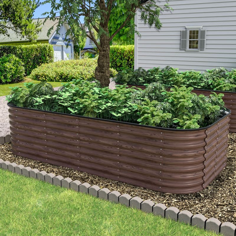 VEIKOUS 24''H Galvanized Raised Garden Bed, Durable Outdoor Planter Box with Rust-Resistant Steel