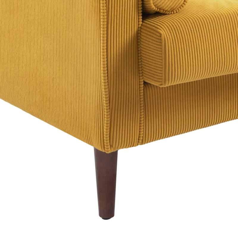 Corduroy Upholstered Armchair with Bolster Pillows Set of 2