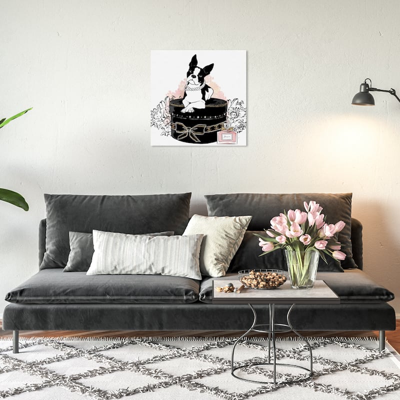 Wynwood Studio Canvas Animals Frenchie Beauty Black and Light Pink Modern & Contemporary Wall Art Canvas Print - 20 x 20