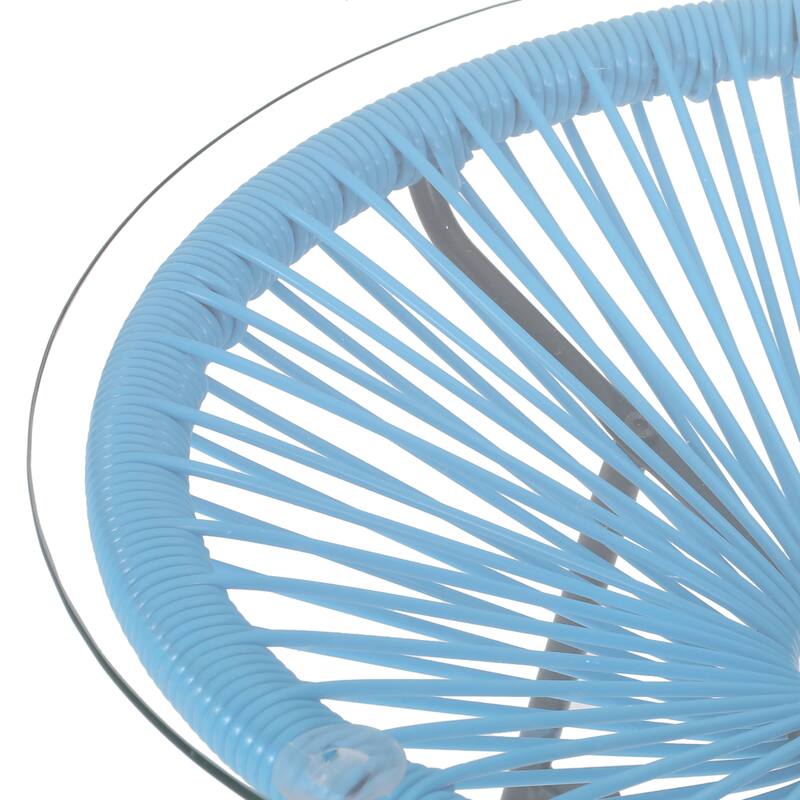 Modern Outdoor Rattan Side Table with Tempered Glass