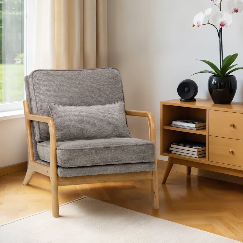 RENEWLINE Mid Century Modern Accent Chair with Lumbar Pillow - 1 - Grey