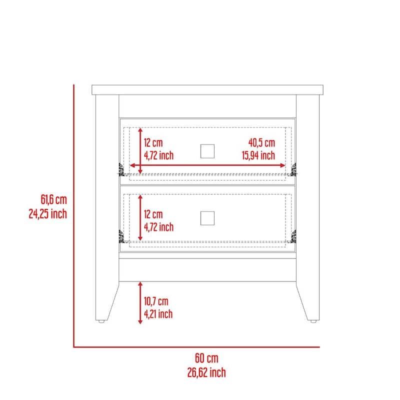 Nightstand 24"H, Two Drawers, Four Legs, Superior Top, Black
