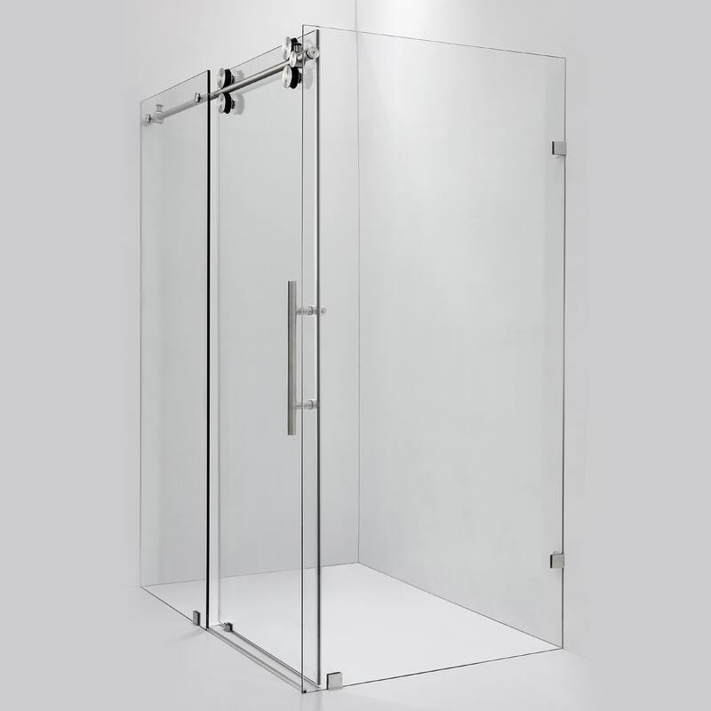 Villena 68" W x 78" H Single Sliding Shower Enclosure,Brushed Nickel - 68 inches