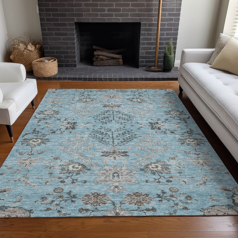 Machine Washable Indoor/ Outdoor Boho Traditional Chantille Rug