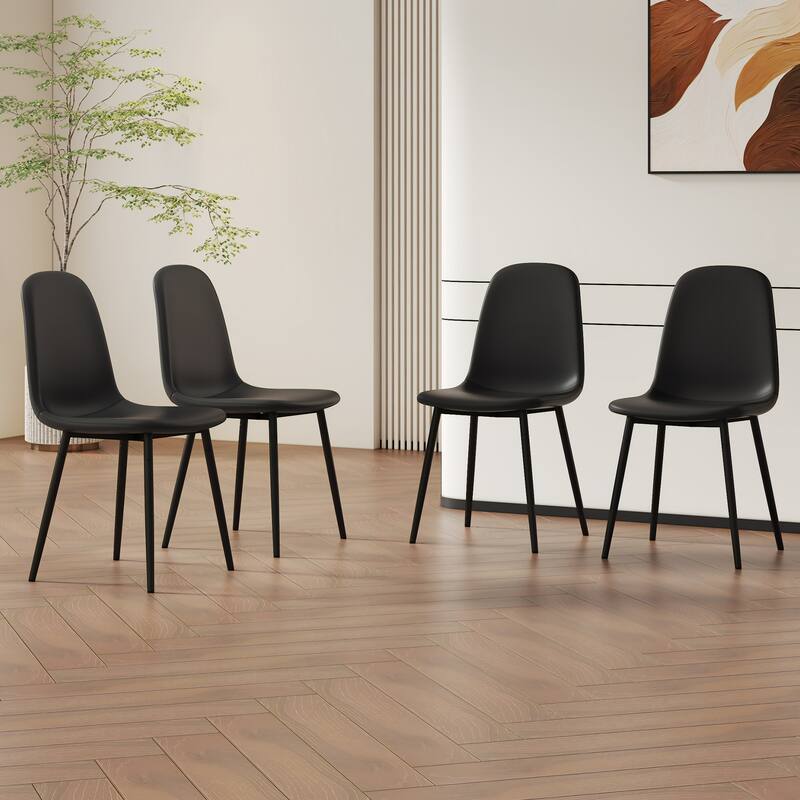 All Black Dining Chair with Metal Frame Kitchen Side Chair with Backrest Waterproof Leather Dining Chair, Set of 4