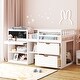 preview thumbnail 1 of 15, Twin Size Kids bed Low Loft Bed with Rolling Desk, Shelf, Drawers White