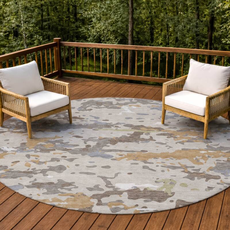 Machine Washable Indoor/ Outdoor Modern Calhan Chantille Rug - Beige - 8' x 8'