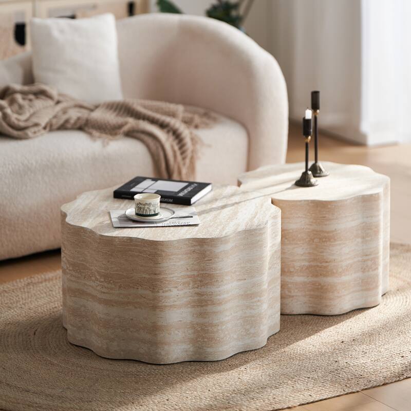 Set of 2 Round Coffee Tables for Living Room, Faux Mars Pattern Modern Minimalist Side Tables Accent End Table End Table